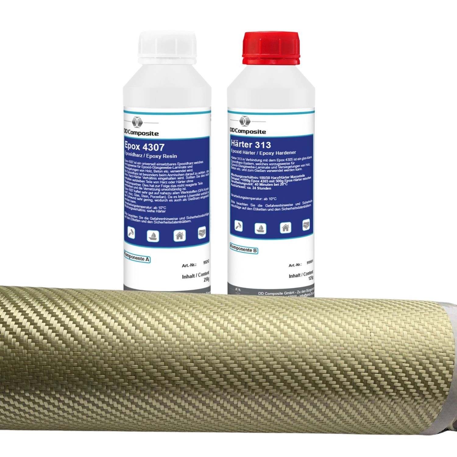 DD Composite 375g GFK Epoxidharz + 1m² Aramidgewebe 170g/m² Köper
