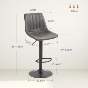 HOMCOM Barhocker Mikrofasertuch Metall 46,5L x 43B x 89-110H cm Dunkelgrau