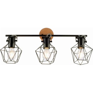Dreiflammige Wand- und Deckenleuchte Jaro aus Holz und Metall im Industrie-Look.