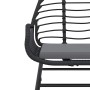 Detailansicht: Schwarzer Gartenstuhl aus Rattan mit grauem Kissen, Teil der vidaXL Essgruppe.