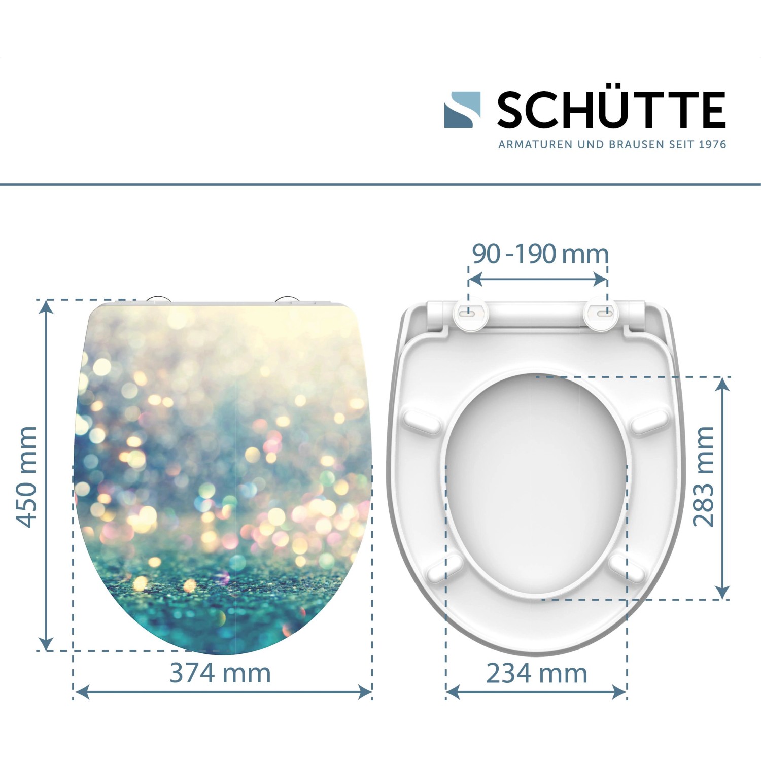 Schütte WC-Sitz Magic Light mit Absenkautomatik und Schnellverschluss, Dekor mit Lichteffekten.