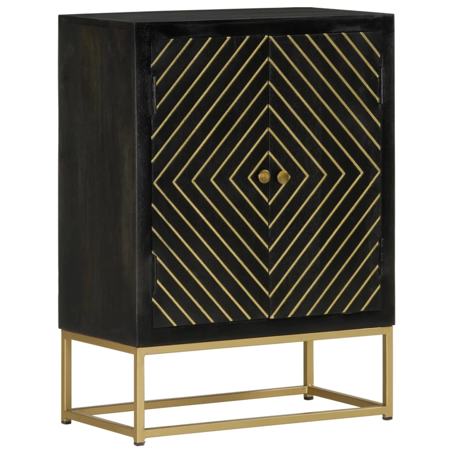 vidaXL Sideboard mit 2 Türen Schwarz Gold 55x30x75 cm Massivholz Mango 352042
