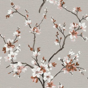 Livingwalls Tapete mit Blumenmuster in Grau, Braun und Weiß. Dekorative Wandgestaltung.