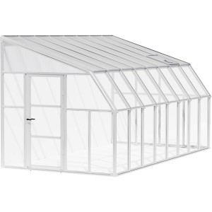 Palram Canopia Gewächshaus Sun Room, 508x257 cm, weiß, mit Polycarbonat-Dach und Acrylglas-Wänden.