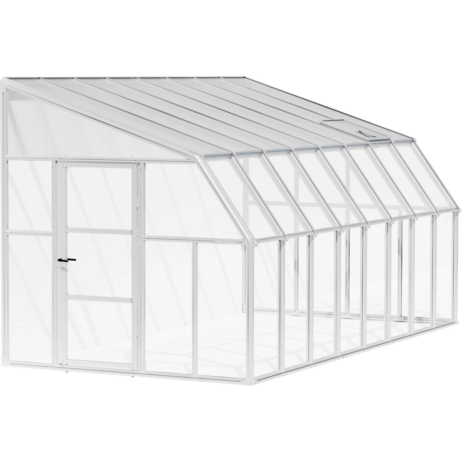 Palram Canopia Gewächshaus Sun Room, 508x257 cm, weiß, mit Polycarbonat-Dach und Acrylglas-Wänden.
