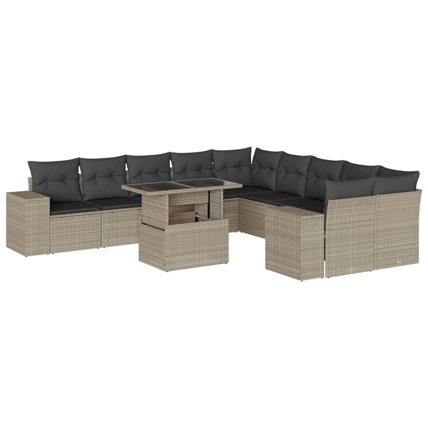 vidaXL 11-Tlg Garten-Sofagarnitur mit Kissen Hellgrau Poly Rattan 3269432 günstig online kaufen