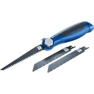 LUX Handsäbelsäge 150 mm mit blauem Griff und drei Sägeblättern (7, 18, 24 TPI).