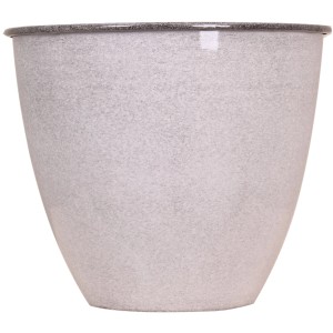 Hellgrauer Metall-Topf, Ø 26 cm, für Innen- und Außenbereich.