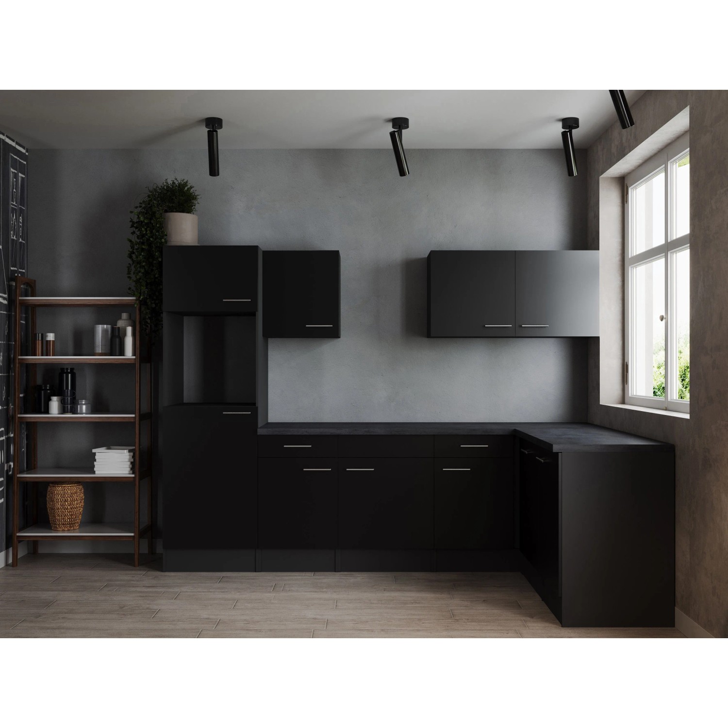 Respekta Winkelküche Oliver 280 cm Schwarz ohne E-Geräte