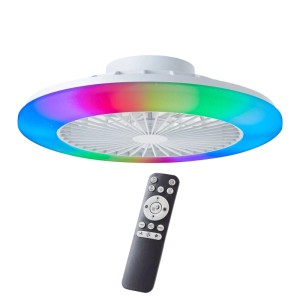 Weiße LED-Deckenleuchte Salerno mit Ventilator und Fernbedienung, RGB-Beleuchtung.