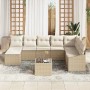 9-teilige, braune vidaXL Garten-Sofagarnitur aus Rattan mit beigen Kissen.