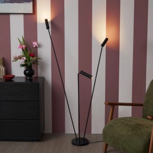 Moderne, schwarze 3-flammige Stehleuchte Thomas mit GU10 Fassung, geeignet für Innenräume.
