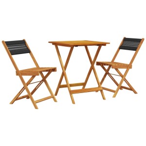 vidaXL Bistro-Set, 3-teilig, schwarz. Gartenmöbel aus Akazienholz mit Klapptisch und Stühlen.