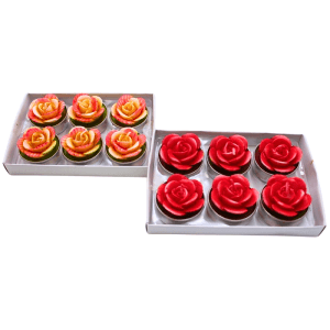 Dekohelden24 12er Set Teelicht in Form einer Rose Rosenkerze Blumenkerze in Gelb und Rosa Maße je Kerze  4 x 4 x 4 cm