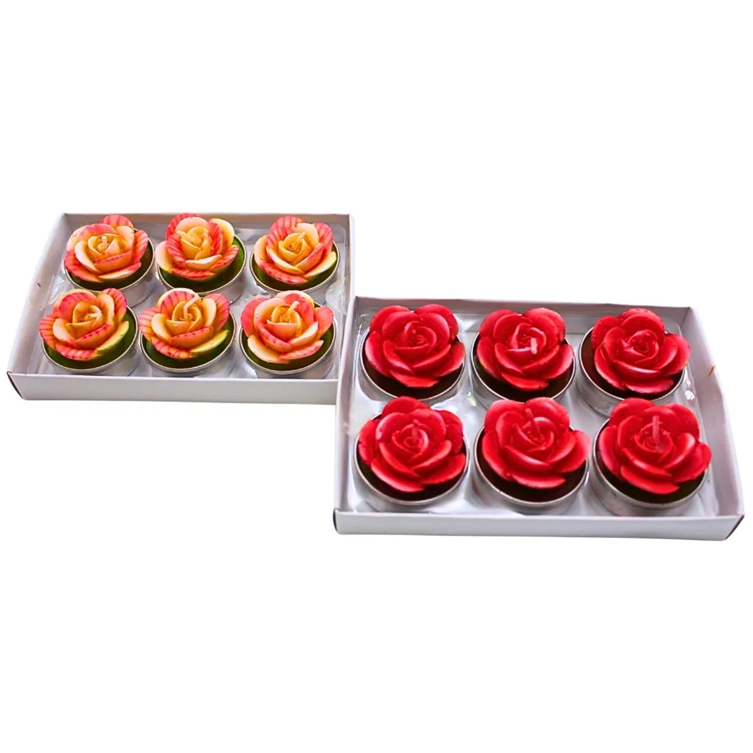 Dekohelden24 12er Set Teelicht in Form einer Rose Rosenkerze Blumenkerze in Gelb und Rosa Maße je Kerze  4 x 4 x 4 cm