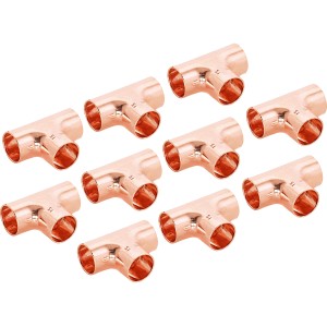10 Kupfer Löt-T-Stücke, Ø 15 mm, für die Kupferrohrinstallation.