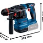 Bosch Professional Akku-Bohrhammer GBH 18V-18 X mit Onechuck, blau/schwarz, mit Maßangaben.