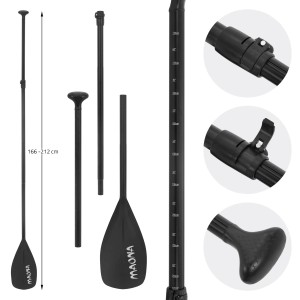Schwarz-graues, verstellbares Paddel für Stand Up Paddle Board (SUP) mit Details.