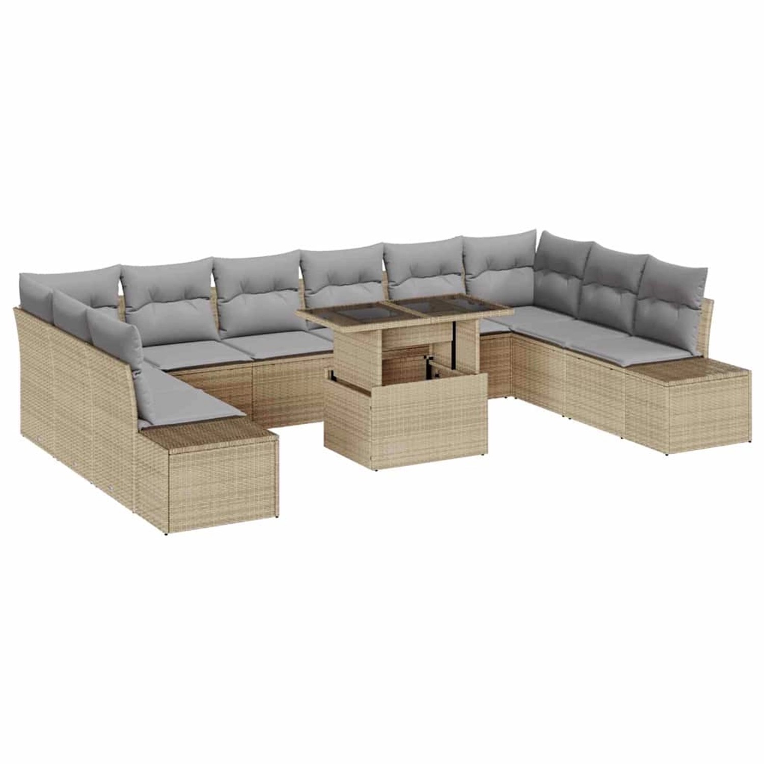 vidaXL Garten-Sofa-Set mit Speicher 11-Tlg Beige Poly Rattan 3357993 günstig online kaufen