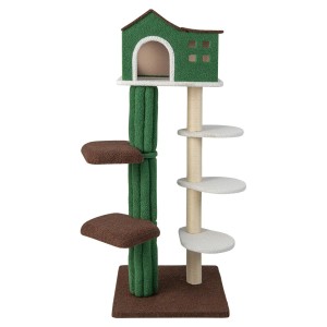 Costway Katzenmöbel mit Katzenhaus & 5 Drehbaren Sprungbrettern Grün