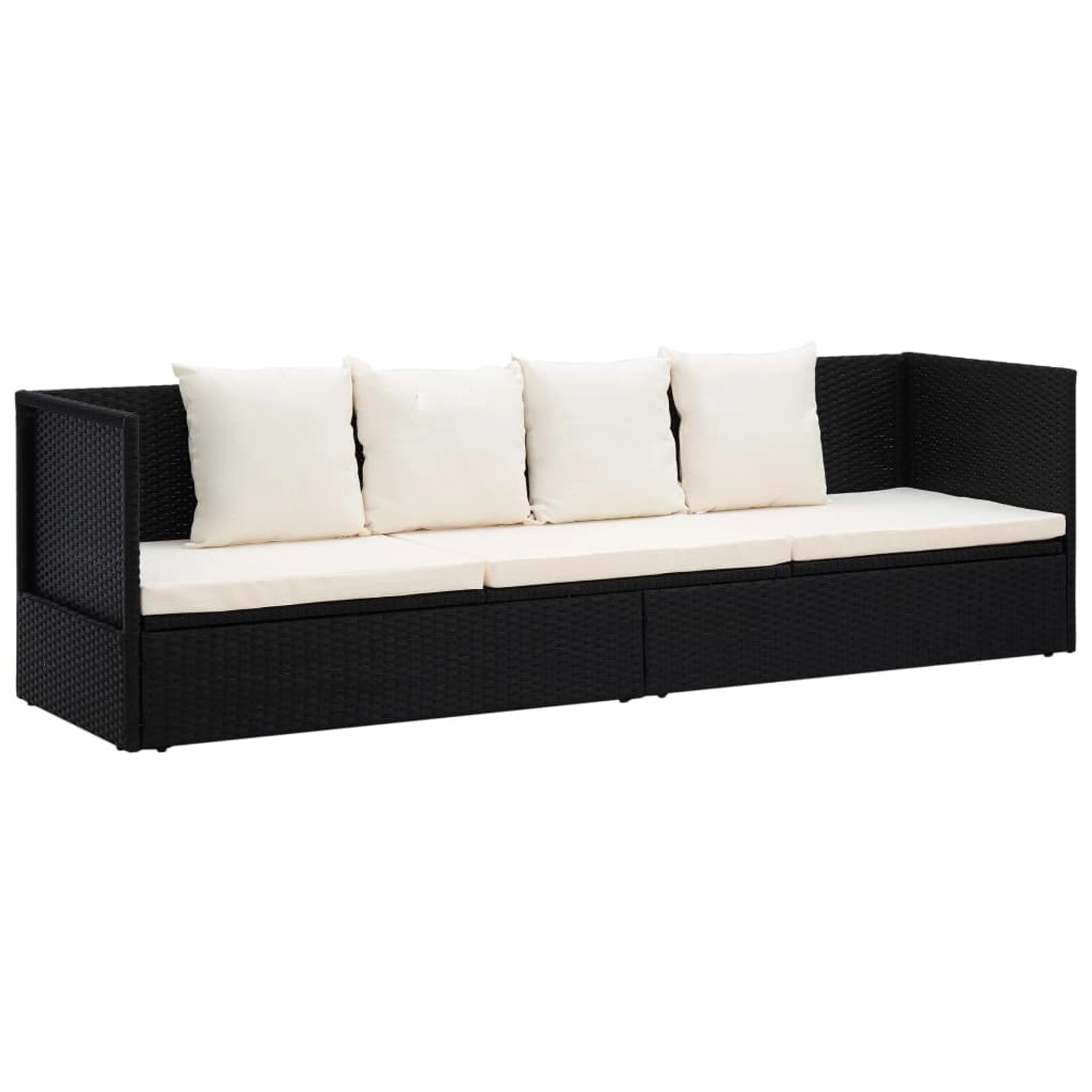 vidaXL Garten-Sofabett mit Kissen Poly Rattan Schwarz 49391