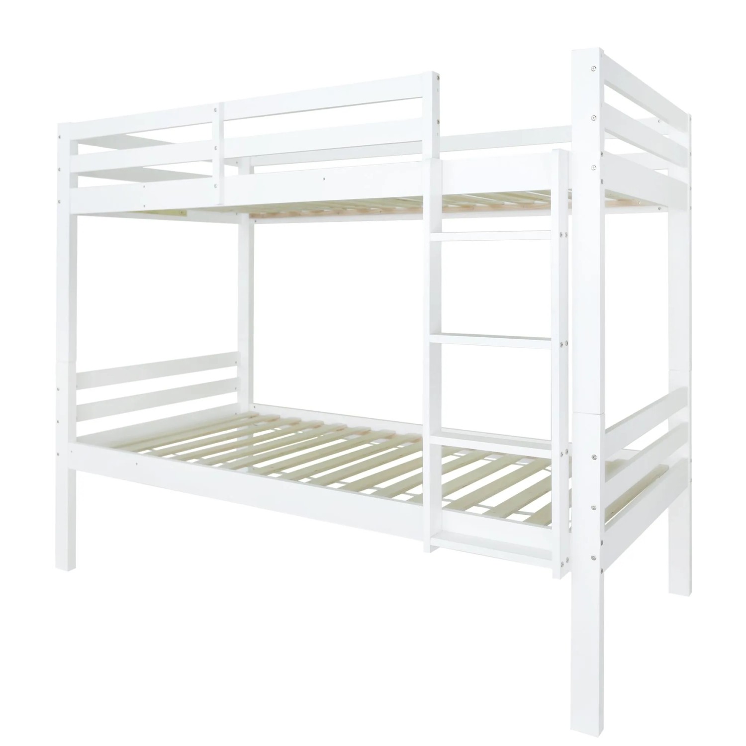 KOMHTOM Etagenbett 90 x 200 Cm  Kinderbett Mit Dreistufiger Eckleiter Und Sicherheitsgeländer  Einzelbett  Kiefernholzrahmen  Weiß