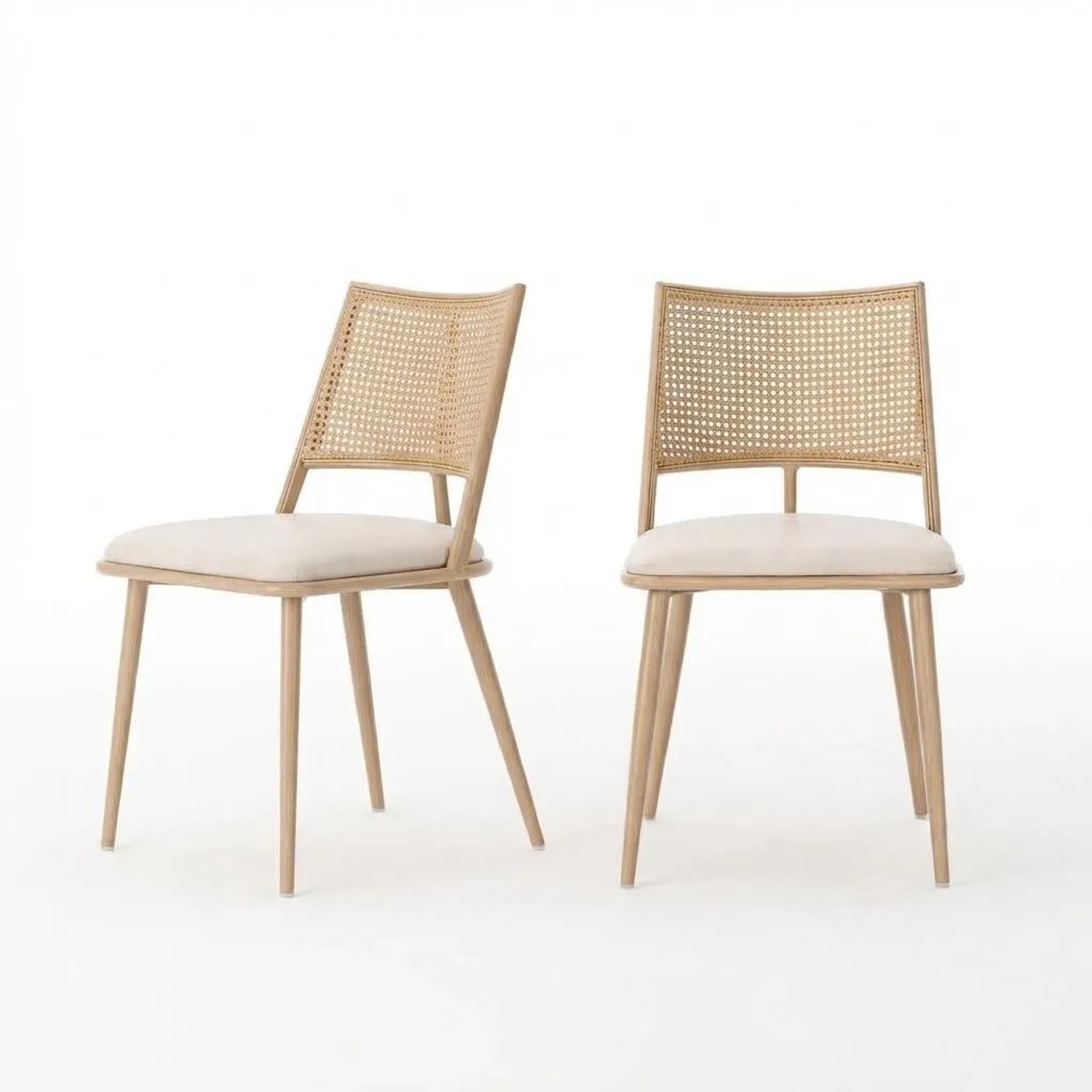 Merax Esszimmerstuhl 2er Set PU Sitz Rattan Rückenlehne Beige