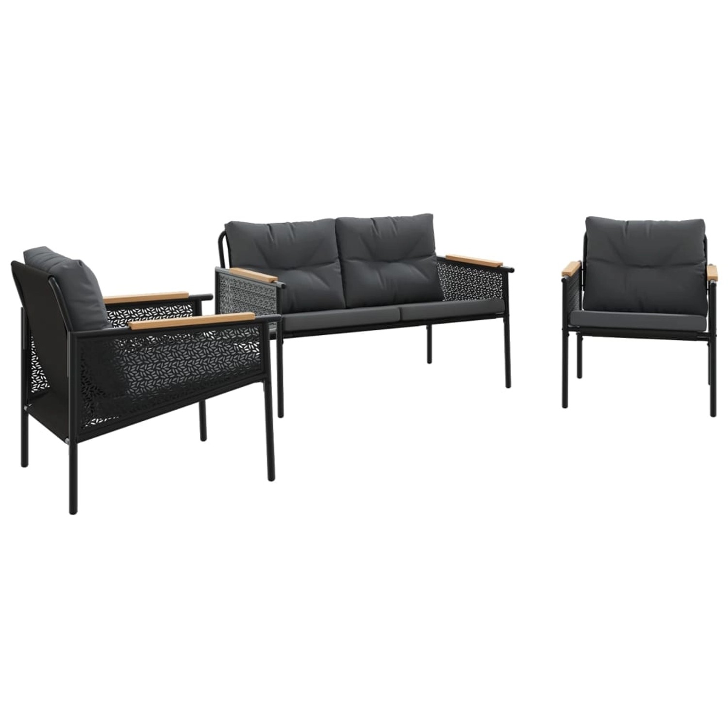 vidaXL 3-Tlg Balkonmöbel-Set mit Kissen Schwarz Stahl 3283635 günstig online kaufen