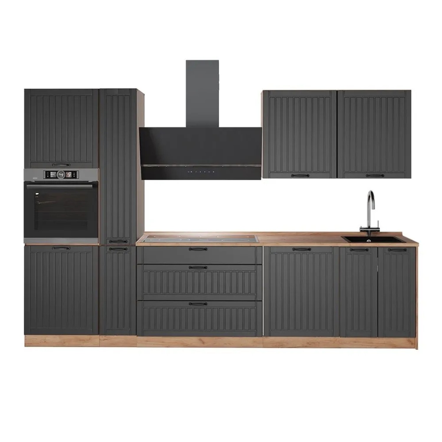 Vicco Küchenzeile Fame-Line Dunkelgrau/Goldkraft Eiche 310 x 207 ohne Arbeitsplatte Art Nr 64295