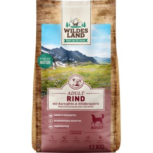 Wildes Land Trockenfutter Rind, Kartoffel & Wildkräuter, 12kg Sack für Hunde.