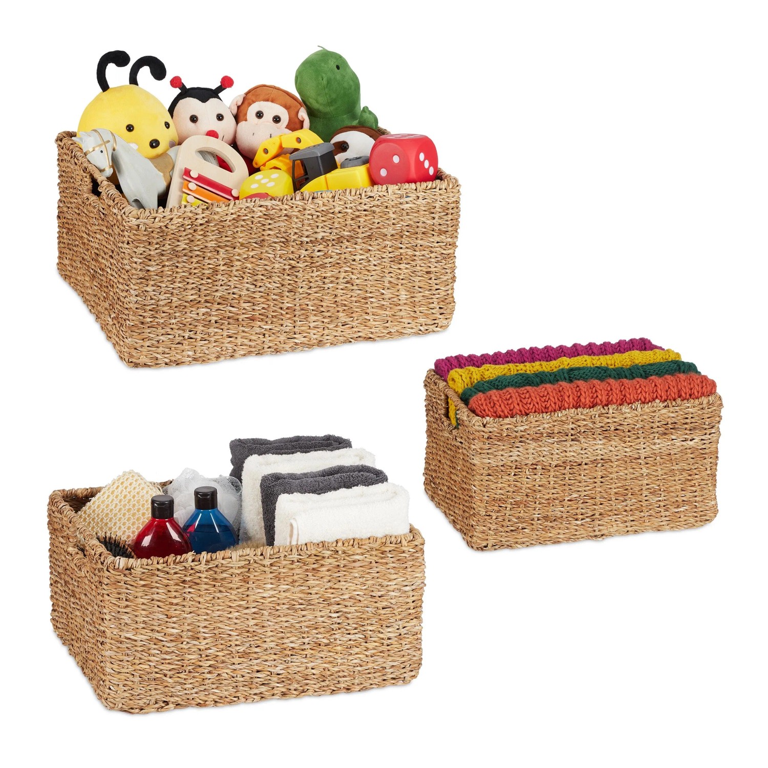 Relaxdays Aufbewahrungskorb Set Seegras Natur Stapelbar 22,5 cm x 48 cm x 40 cm