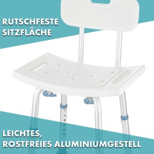 KARAT Duschhocker Jonah Höhenverstellbar mit Rückenlehne Rutschfest bis 136 kg