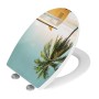 Wenko WC-Sitz Corbara High Gloss mit Strandmotiv, Palmen und Surf-Van.