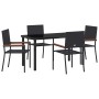 Schwarze vidaXL Garten Essgruppe, 5-teilig, aus Poly Rattan mit Tisch und 4 Stühlen.