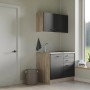 Flex-Well Miniküche Capri, 100 cm, Schwarz Matt/Eiche, mit Spüle und Kochfeld.