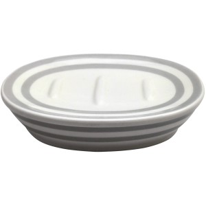 Graue Keramik Seifenschale Seauville mit Streifenmuster.