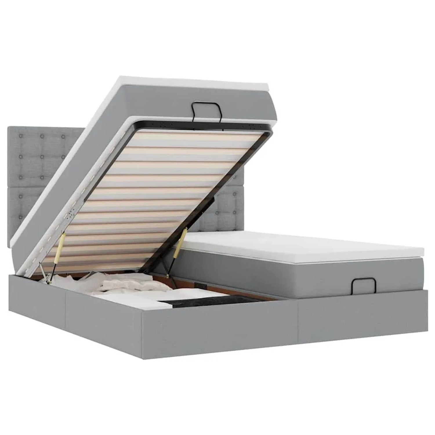 vidaXL Ottoman-Bett mit Matratzen und LEDs Hellgrau 160x200 cm Stoff 3314576