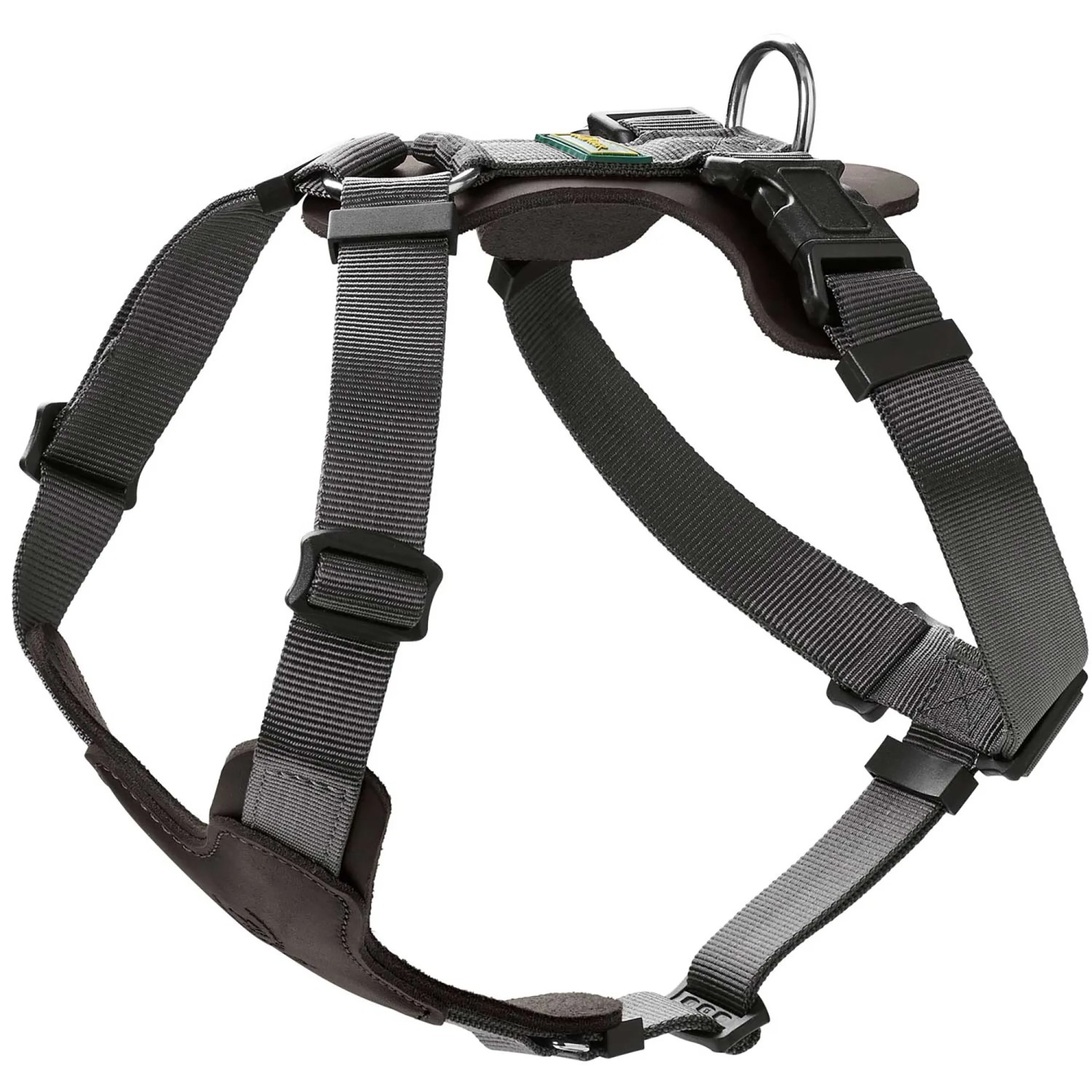 Hunter Hundegeschirr Aalborg Mixed Gr. M, schwarz-graues Nylon mit Lederpolsterung.