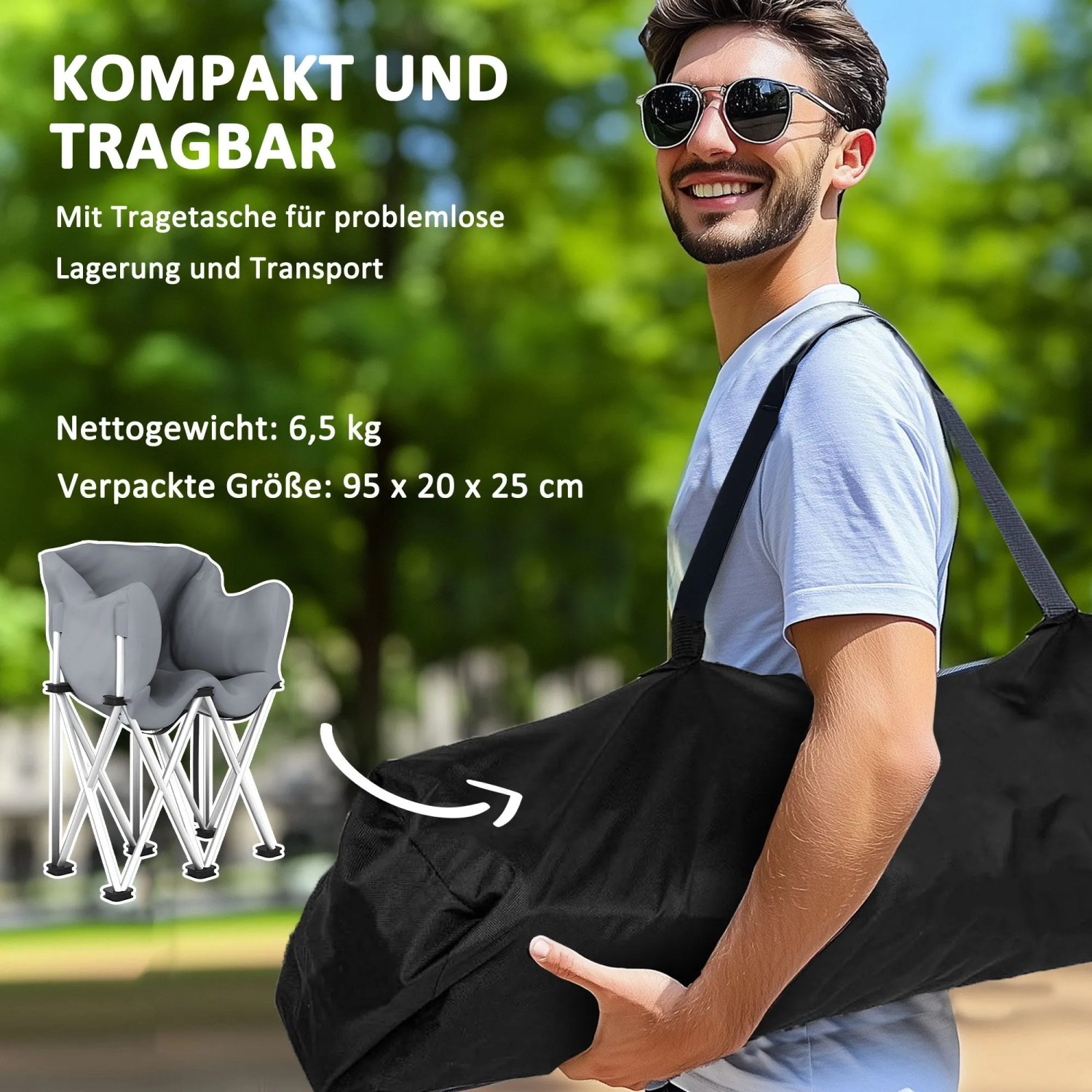 Outsunny Campingstuhl Metall Oxfordstoff Grau 120L x 57B x 95H cm_8