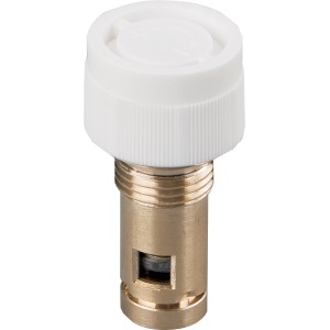Sanicomfort Ventileinsatz, 7 cm, für Heizungsinstallation. Kurze Bauform mit weißem Kunststoffkopf und Messingkörper.