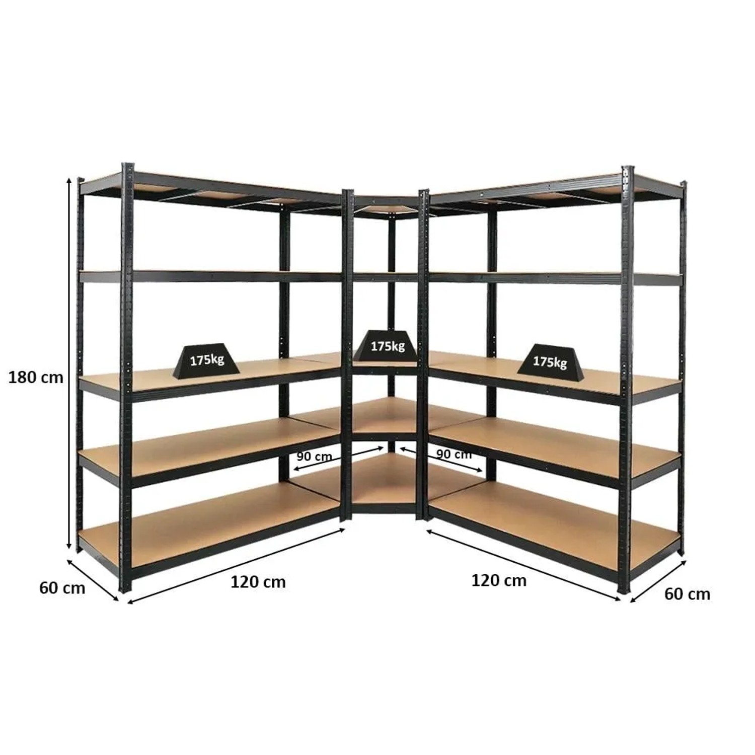 PROREGAL Mega Deal: Eckregal & 2 Schwerlastregale Taurus, 180x210x60cm, schwarz. Kellerregal/Garagenregal.