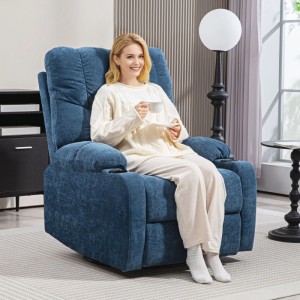 Blauer HOMCOM Relaxsessel mit Liegefunktion, gepolstert, mit Becherhaltern. Loungesessel aus Polyester, Stahl.