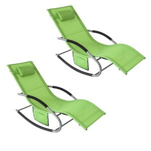 2er Set grüne SoBuy Sonnenliegen mit Tasche, Metallgestell und Kunstfasergewebe.
