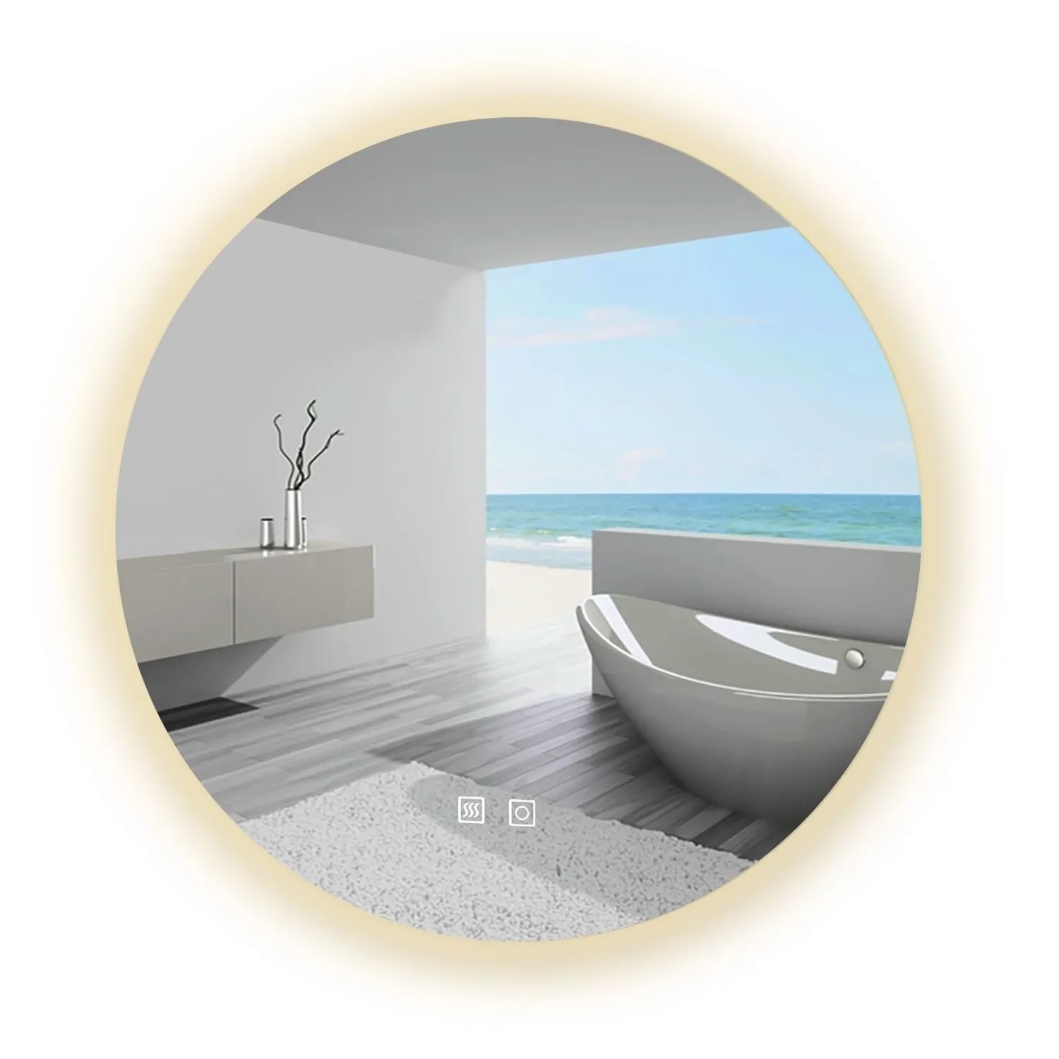 Aica Sanitär Badspiegel Rund 80 cm Spiegel mit LED Beleuchtung Drei Lichtfarbe Dimmbar Memory Neutral-Warm-Kaltweiß Touch Wandschalter Beschlagfrei