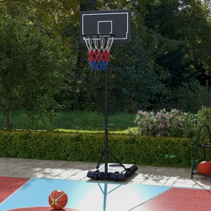 Schwarzer SPORTNOW Basketballständer aus Stahl mit PE-Rückwand, höhenverstellbar für Spiel & Spaß im Garten.