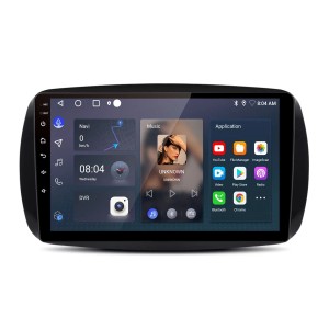 Junsun Autoradio für Smart Fortwo mit 9-Zoll-Touchscreen, Android-Oberfläche, Navigation und Bluetooth-Funktion.