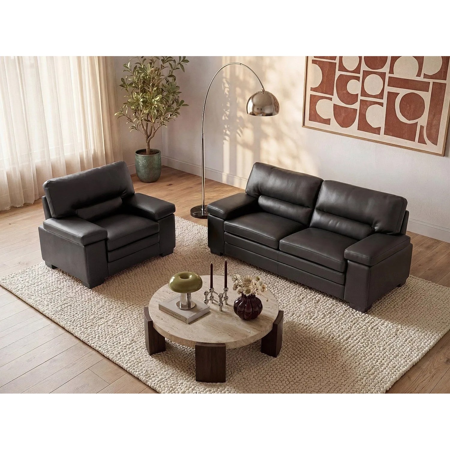 Vente-unique Couchgarnitur Mit Sessel Mimas Schwarz 210 cm  104 cm