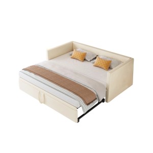 PXloue Tagesbett-Polsterbett Schlafsofa Ausziehbares  90/180x200cm Samtstoff Beige