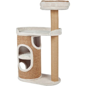 Trixie Kratzbaum Falco, 117 cm, hellgrau/braun, mit Höhle, Liegeflächen und Sisalstämmen.