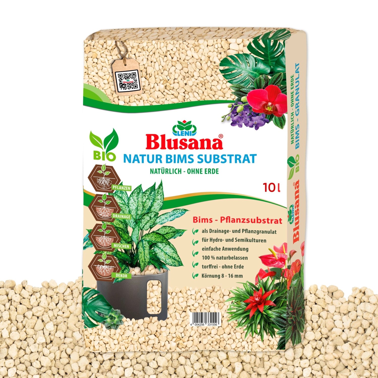 Blusana Bims Pflanzsubstrat mineralisches Vulkangestein Körnung 8-16 mm 10 l